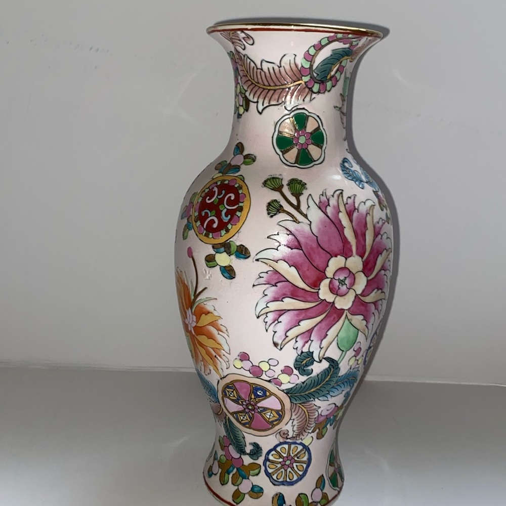 Vintage Chinese Floral Porcelain Vase 10.5" High Handpainted